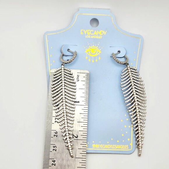 Eye Candy LA Leaf/Fern Rhinestone Dangle Earrings - Picture 5 of 6